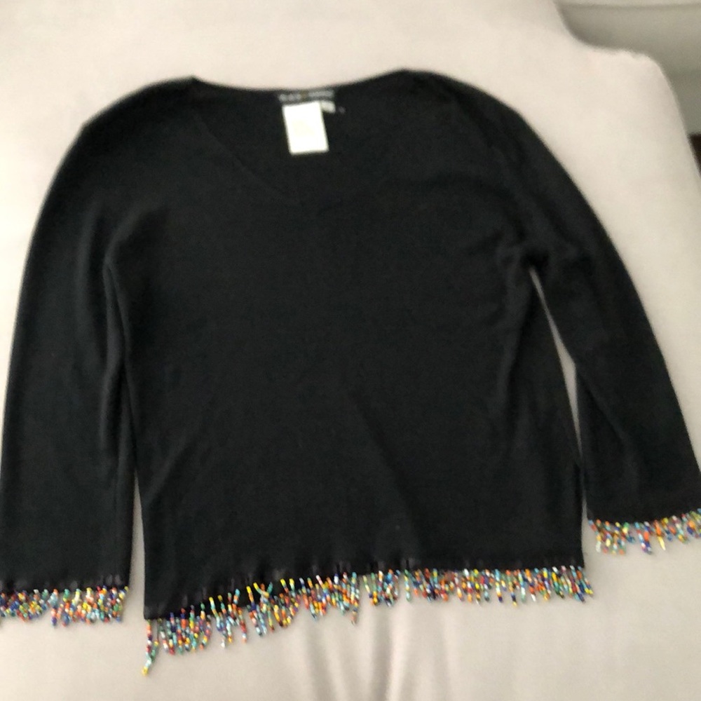 black shirt with beaded fringe bottom black market